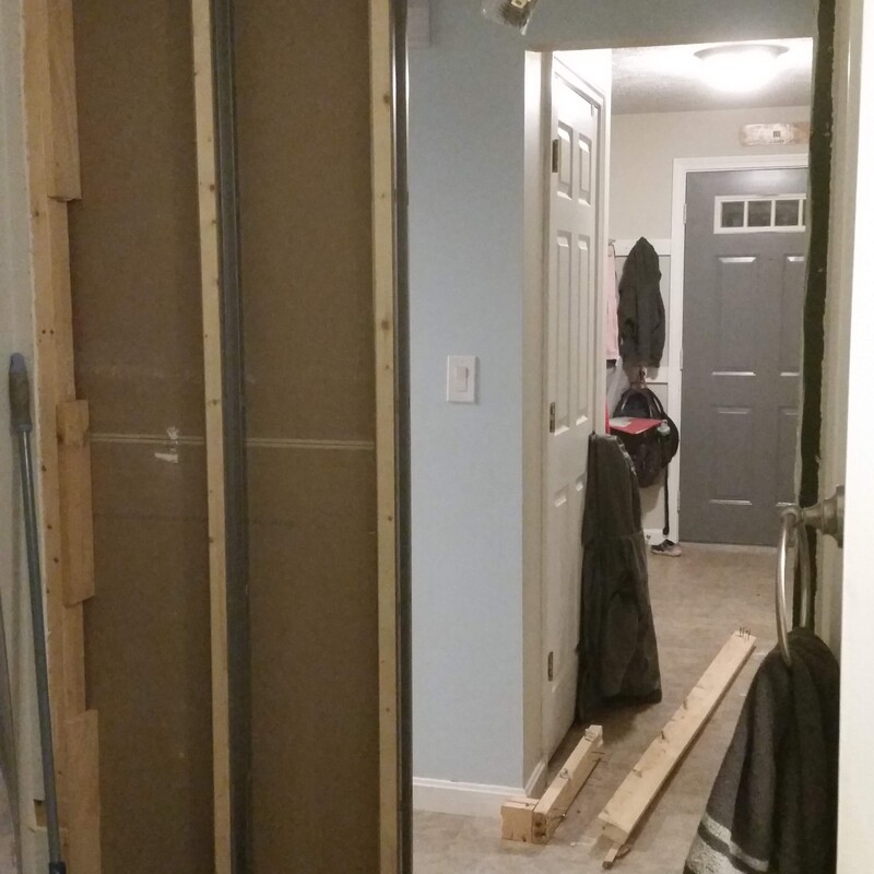 A pocket door was installed to save space.